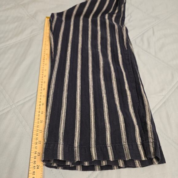 Abercrombie & Fitch Linen Blend Jumpsuit L Navy White Stripe Coastal Wide-leg - Picture 9 of 12